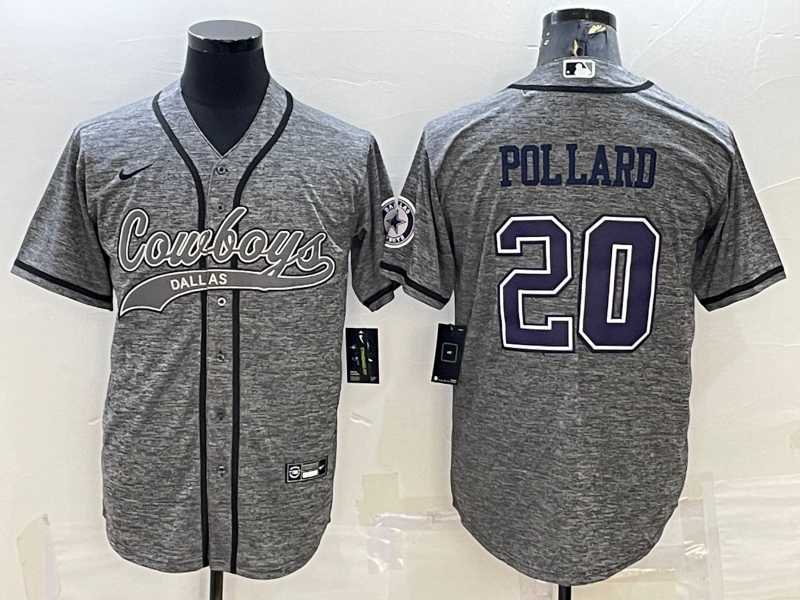 Men%27s Dallas Cowboys #20 Tony Pollard Grey Gridiron With Patch Cool Base Stitched Baseball Jersey->dallas cowboys->NFL Jersey